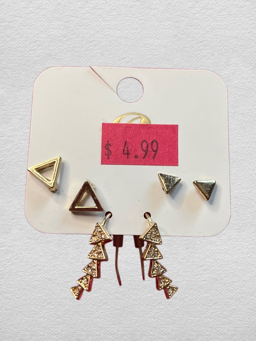 Gold Triangle Stud and Drop Earring Set